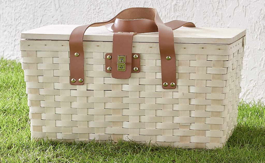 Outfitted Wooden Picnic Basket by Crate & Barrel